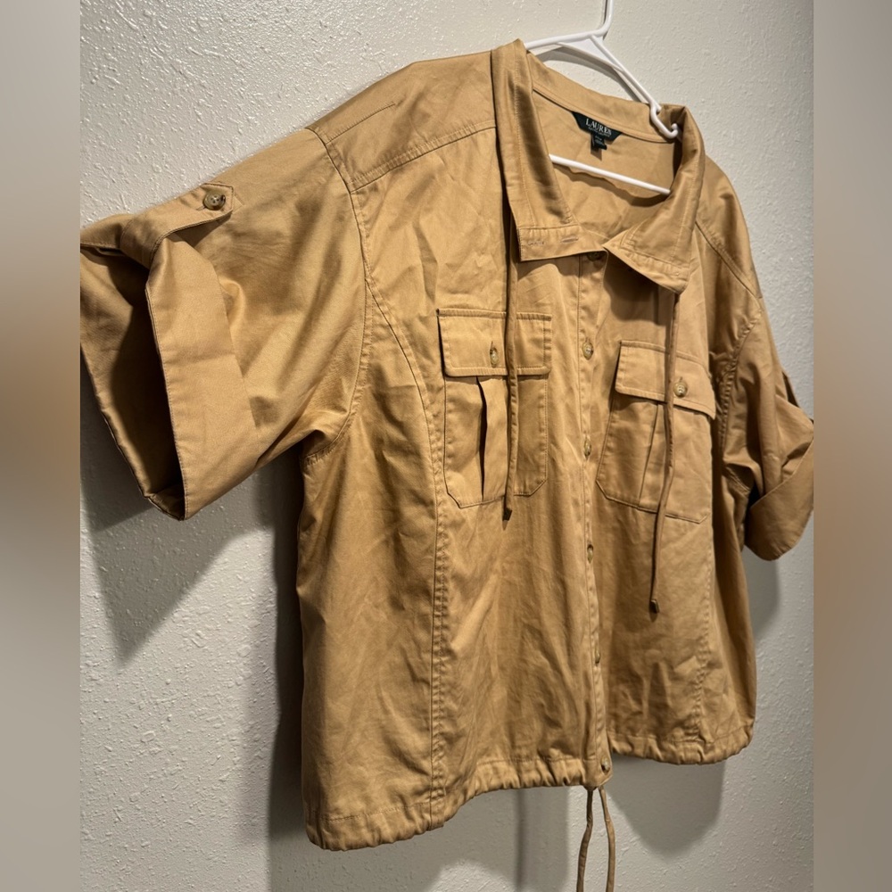 Lauren Ralph Lauren Tan Utility Button Up Top - Picture 3 of 8